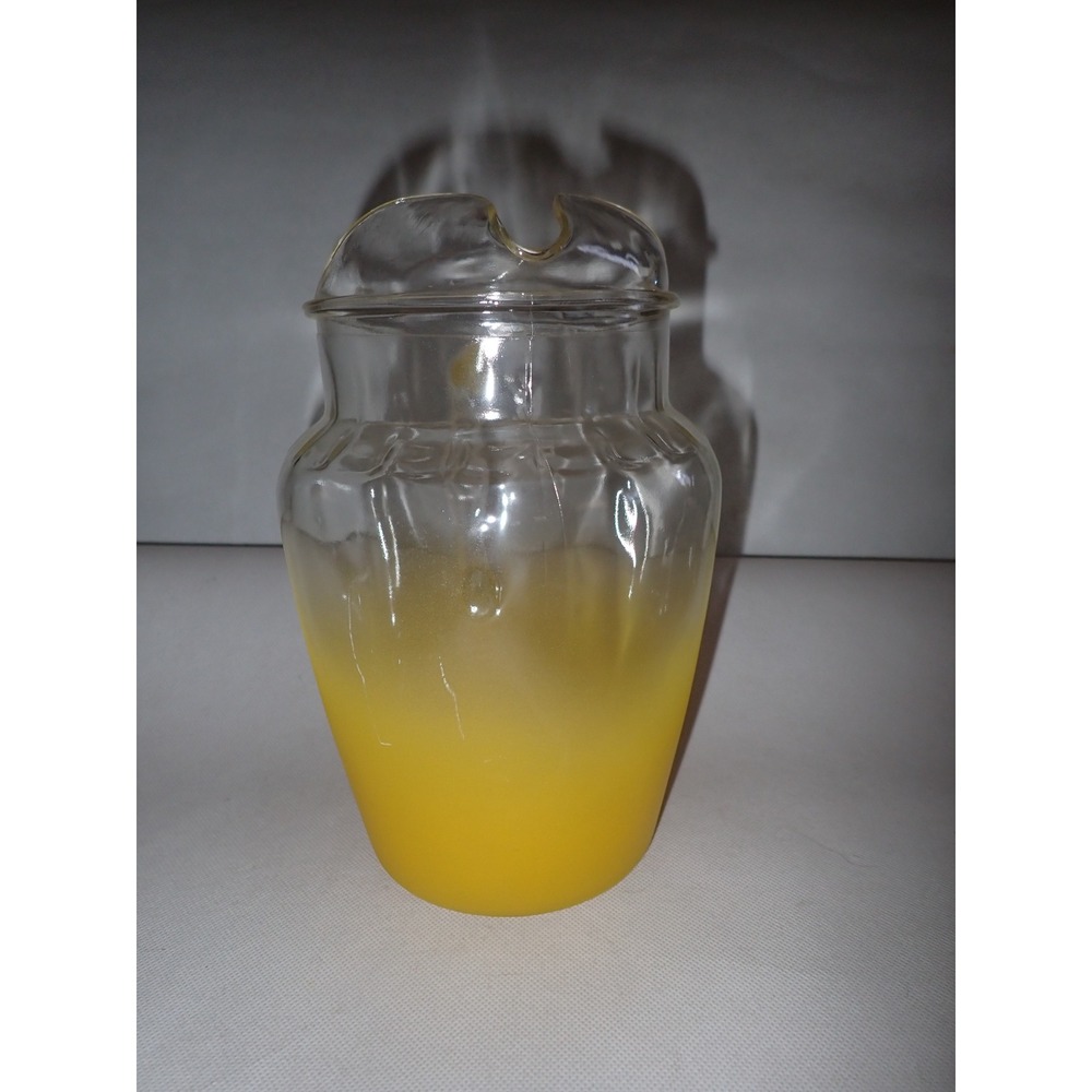 Vintage Frosted Ombre Glass Pitcher and 4 Tumbler Set Gold Rim Multi Color 5pc - Picture 9 of 15
